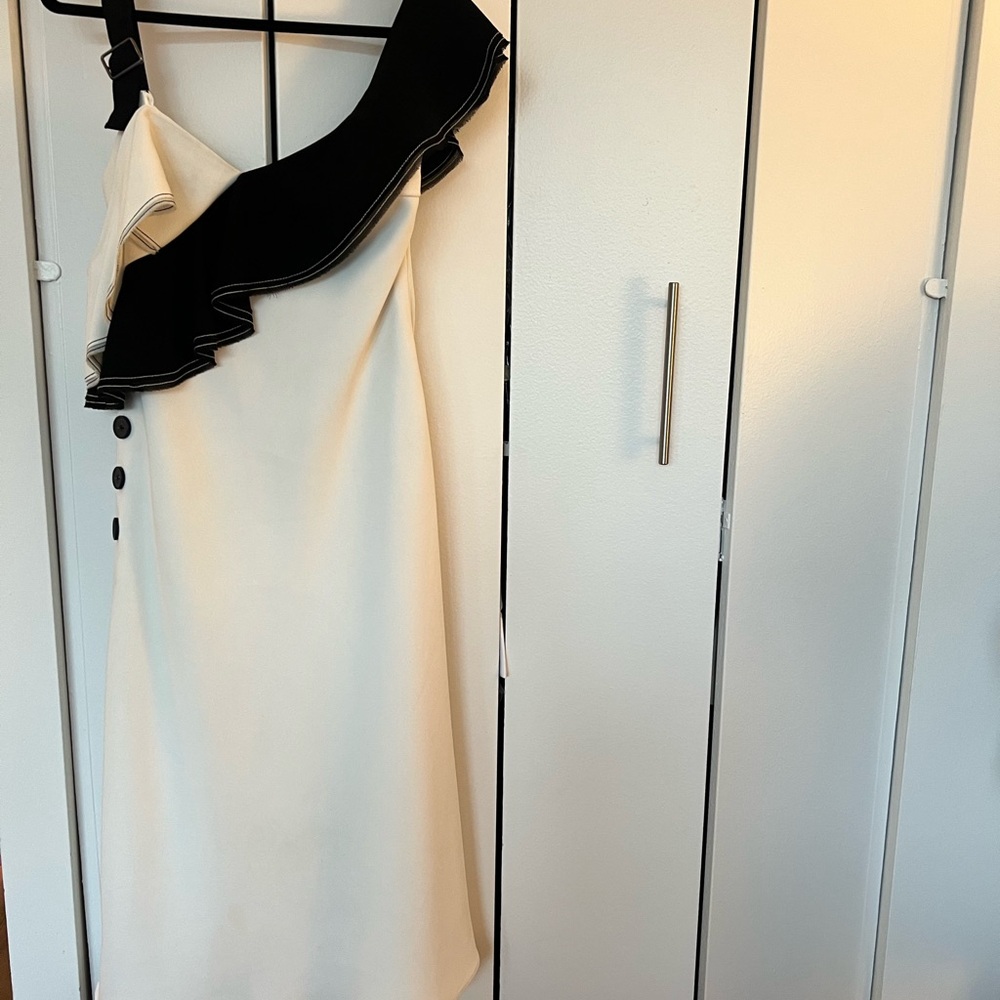 Elegant Black and White Self Portrait One-Shoulder Dress
